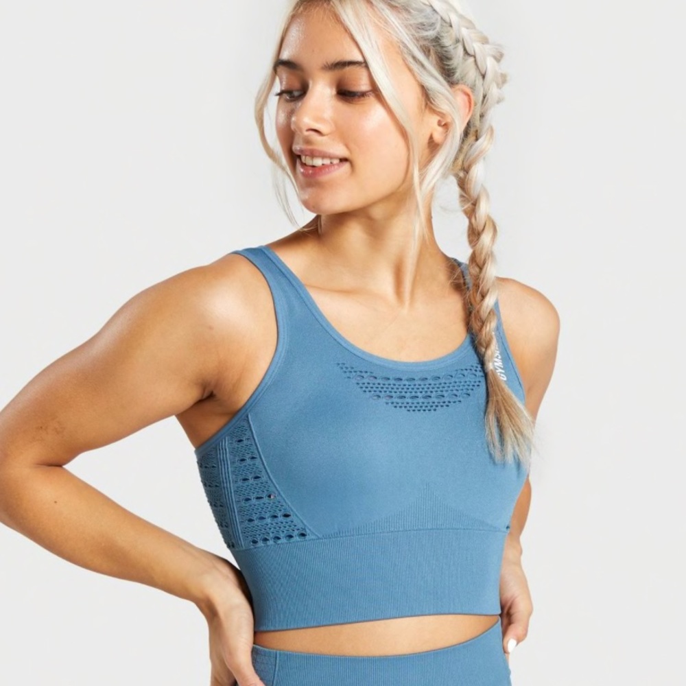 Gymshark Energy+ Seamless Crop Top Blue Stone